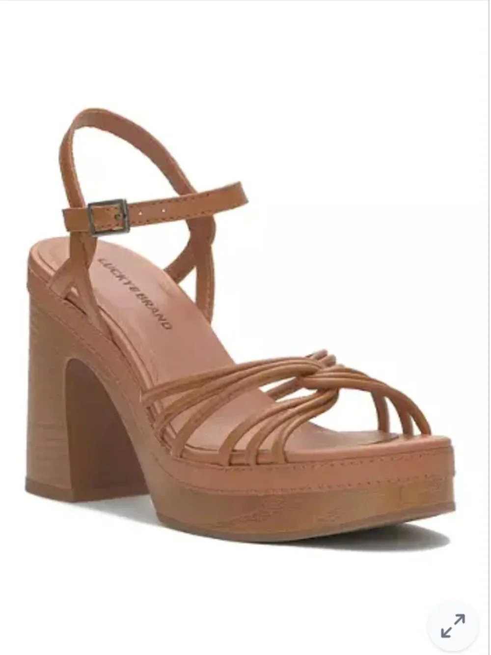 Lucky Brand Ismene Cognac Leather Strappy Platform Block Heel Sandals Size 9.5